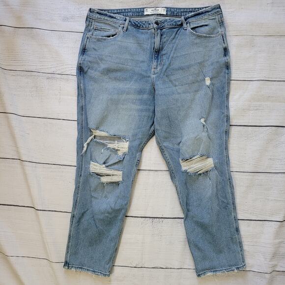 Hollister Size 19 Curvy High Rise Mom Jean Distressed Vintage Stretch Light Wash - Picture 2 of 10